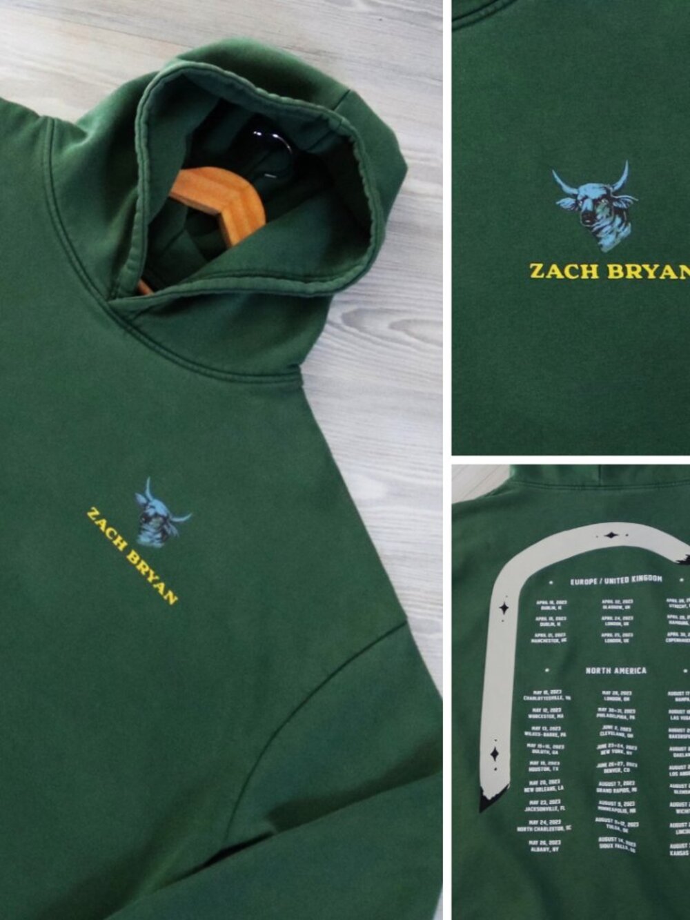 Zach Bryan World Tour 2023 Hoodie Adult XXL Burn Burn Green Pullover Sweatshirt